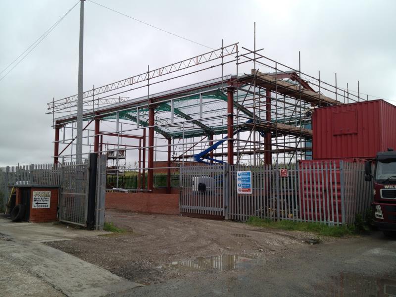 Scaffolding erected during the construction of an industrial unit in Fleetwood, Lancashire