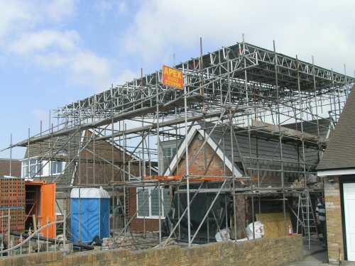 Access scaffolding and temporary roofing erected to property in Lytham St Annes, Lancashire